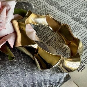 Chunky Gold Sculptural Hinged Bracelet Bold Modernist Statement Bangle
